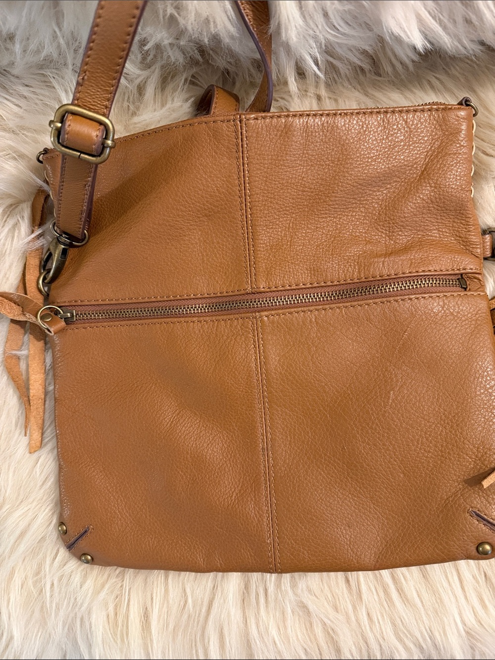 Lucky Brand Tan Leather Fringe Crossbody - Picture 2 of 2